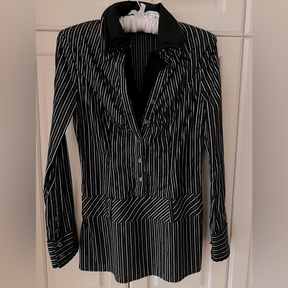 Vero Moda black blouse Double layers Stripes slim-cut Pull over women's S US XS